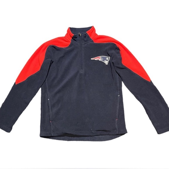 NFL Patriots Football Fleece Sweatshirt 1/4 Zipper Red Navy Size Medium 10/12 - Picture 1 of 9